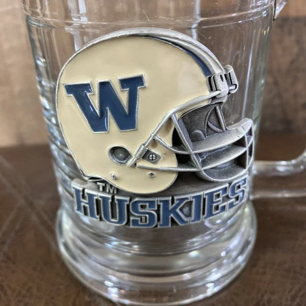 WA Huskies Football GLASS MUG TANKARD‎ STEIN 14 OZ. PEWTER Logo Shot Glass